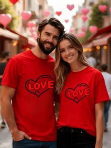 Corazón rojo con la palabra LOVE simboliza un lazo romántico duradero y la unión de dos almas que comparten felicidad y cariño mutuo camiseta de hombre pareja algodón suave transpirable 220g 100% algodón ideal para regalos románticos y uso diario - Rojo - Ver 8