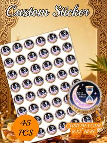 45pcs Custom Round Stickers | Personalize Your Text For Jars, Gift Wrap, Bottles & Party Favors | Festive Golden Border For Ramadan/Eid Celebrations | Self, Glossy