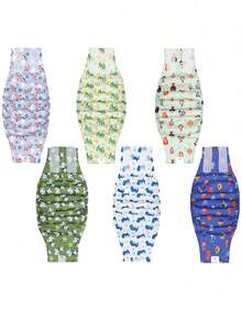 6片装可重复使用狗狗尿布 - 高吸水性可水洗狗狗尿垫，印花图案 - 彩色 - 查看 12