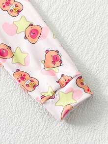 2 pcs Set Piyama Bayi Perempuan Lucu & Simpel, Romper Kancing Depan Motif Hewan Capybara, Bahan Lembut Cocok untuk Musim Semi, Gugur, dan Dingin - MultiWarna - View 6