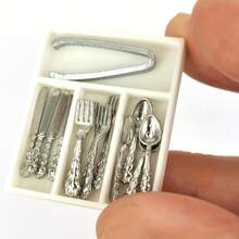 1:12 Scale Realistic Miniature Cutlery Set + Storage Box Combo Model, Exquisite Decor For Miniature Restaurant, Cafe, Collectible Micro Model - Multicolor - View 4