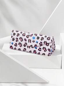 1pc Foldable Minimalist Heart-Shaped Glasses Case, Unisex Portable Casual Leopard Print PU Leather Box - Multicolor - View 5