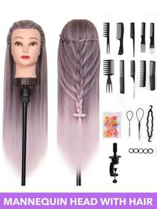 28-Inch Mannequin Head With Multicolored Synthetic Hair - Includes Free Clamp & Bonus Braiding Set For Hairdressing Practice For Cosmetology Practice Barber & Salon Styling Braiding & Practice Doll Head Durable & Easy Maintenance - Multicolor - View 19