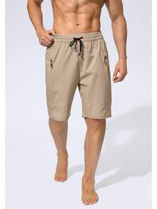 Men's Swim Trunks Quick Dry Board Shorts With Zipper Pockets Beach Shorts Bathing Suits Men - No Mesh Liner - 卡其色 - 查看 3