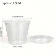 5个透明兰花盆带托盘，塑料材质，底部有排水孔，透气开槽透明花盆，高品质花盆，适合室内外植物种植，如兰花等花卉。 - 無色 - 查看 13