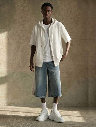 男士休闲连帽短袖T恤，针织连帽衫，夏季