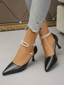 New Women's Pointed Toe High Heel Shoes, Hollow Out Slip-On Versatile Commuter Shoes, Soft Bottom Office/Party/Formal Wear - Black - View 4