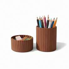 Multipurpose Desk Organizer For Trinkets, Pencils, Pens, Makeup - Rust Brown - View 3