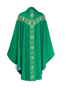 中世纪欧洲牧师/僧侣长袍角色扮演服装，包括：印花宽松长袍、流苏、十字架配饰 - 綠色 - 查看 5