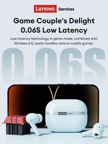 Lenovo LE238 Elegant Bluetooth Headphones, Half In-Ear, Large Dynamic Driver, High-Quality Surround Sound, Low Latency For Gaming & Music, Microphone, Silicone Earbuds, Wireless, Compatible With Apple, Android Smartphones, Computers, Holiday Gift - Beige - View 5