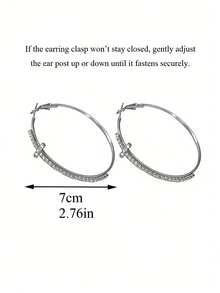 1 Pair Fashionable Exquisite Luxury Exaggerated Rhinestone Geometric Cross Hoop Earrings, Suitable For Teenage Girls Everyday And Holiday Wear - Silver - View 6