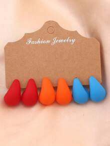 9 Pairs Candy Color Water Drop Earrings, Fabric Filled Colorful Earrings, Versatile Girly Stud Earrings, Fashionable And Elegant, Suitable For Daily, Party Wear. Great Gift For Girlfriends, Mothers - Colorful - View 6
