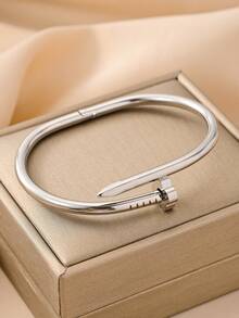 3件套不锈钢女士手链，复古经典简约风格，百搭饰品，适合派对、情人节礼物、狂欢节、音乐节、街头风、宴会等场合。 - 銀色 - 查看 8