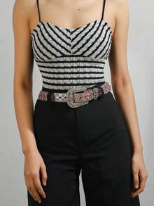 1 pieza Cinturón de mujer estilo europeo y americano de mezclilla con rhinestones, cinturón de cuero punk, accesorio de moda - Rosa - Ver 1