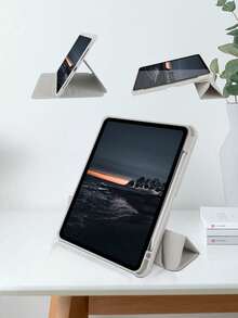 360° Adjustable Rotating Acrylic Tri-Fold Stand Protective Case With Pencil Slot, Magnetic Auto Sleep/Wake, Suitable For IPad Mini 6/7, Air, 9.7, 10.2, 10.5, Air 4/5, 10.9, Pro 11, Air 11 (M2) 2024, 10th Gen, 12.9, IPad Air 13 (M3 2025), IPad Air 11-Inch (M3) 2025, IPad (A16) 11 Inch 11th Gen 2025 - Grey - View 6