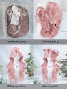 alicegarden Forehead Lace 4*1,1 Piece Synthetic Heat Resistant Curly Pink Wig With Bangs, Length 30, Fiber Fashion Wig, Natural Realistic Wig. - Pink - View 10