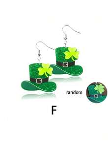 St. Patrick's Day Women's Earrings, Irish Clover Acrylic Pendant Earrings, Green Hat Clover Teardrop Earrings, St. Patrick's Day Earrings, Green Clover Pendant Earrings, St. Patrick's Day Lucky Earrings, St. Patrick's Day Green Clover Acrylic Long Dangle Earrings, Valentine's Day, Mother's Day Gift, St. Patrick's Day Irish Party Supplies - Multicolor - View 12