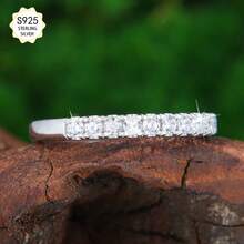 1pc S925 Sterling Silver Minimalist Elegant Design Women's Ring, Inlaid With 14pcs 2mm Synthetic Moissanite, Luxury Fashionable Jewelry, Suitable For Wedding, Daily, Vacation, Party And Other Occasions - Silver - View 5