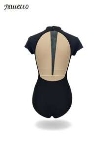 balletto Đồ tập múa ba lê cho nữ, cổ chữ V sâu, thiết kế phối lưới, tay ngắn, cổ đứng, lưng hở cao, màu đen. - màu đen - Xem 2