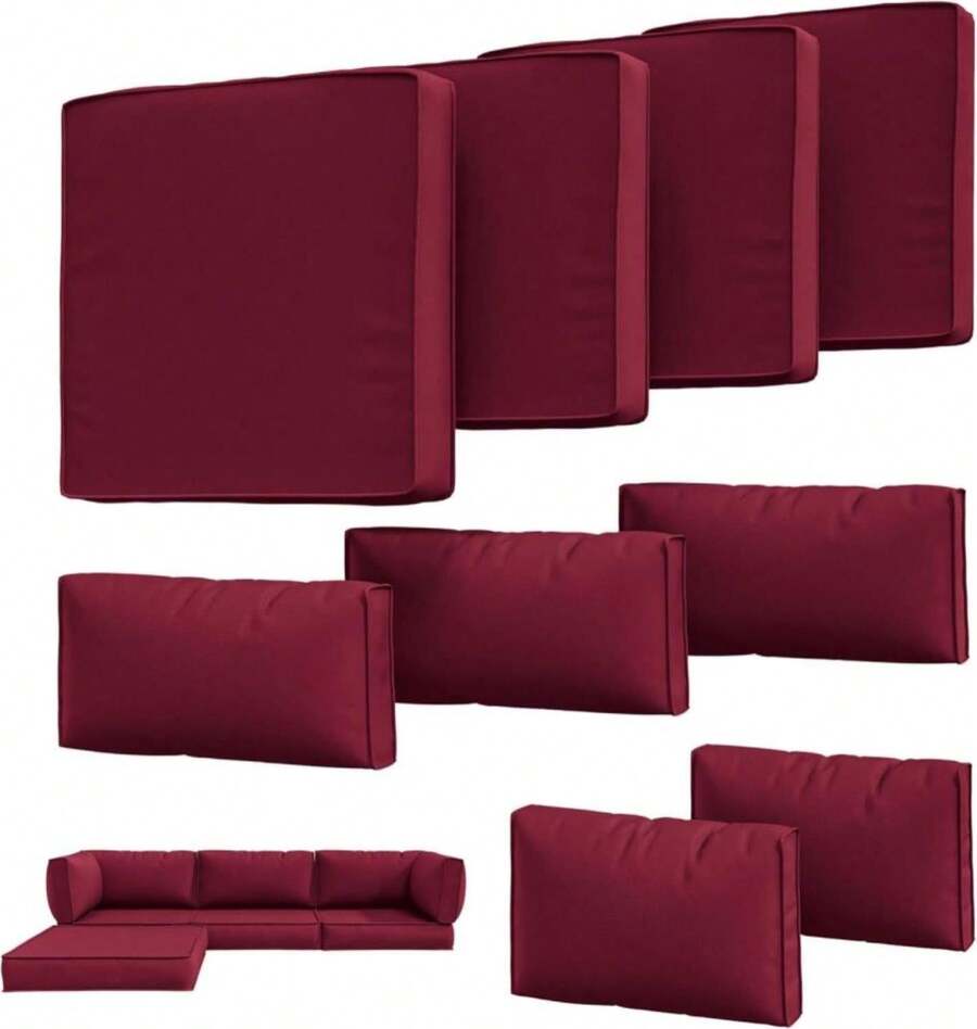 Tounosnt 9Pcs Outdoor Chair Cushions Covers Waterproof Anti-Fading For 5 Pack Patio Set Cushion Slipcovers, Outdoor Furniture Cover Replacement, Covers Only, Burgundy - ColorC - 查看 1