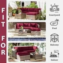 Tounosnt 9Pcs Outdoor Chair Cushions Covers Waterproof Anti-Fading For 5 Pack Patio Set Cushion Slipcovers, Outdoor Furniture Cover Replacement, Covers Only, Burgundy - ColorC - 查看 7
