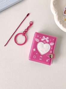1pc 2-Inch Heart-Shaped Mini Photo Album Keychain, Fits 32 Photos, Hollow Heart Cover Design, Suitable For Fans To Carry Around - Multicolor - View 12
