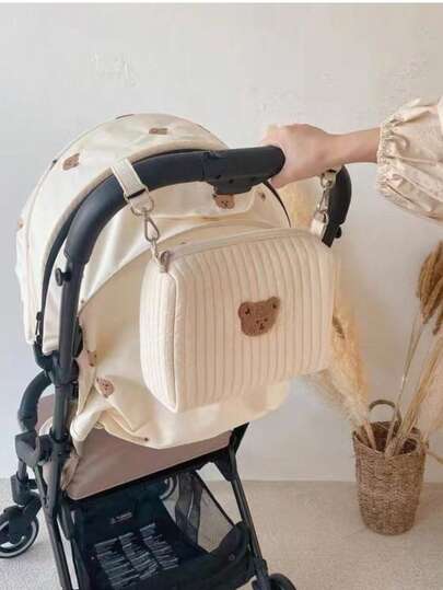 1pc New Zipper Embroidered Pouch, Mommy Bag For Baby Items, Stroller Hanging Bag, Diaper Bag, Portable Travel Storage Pouch