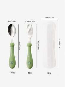 2pcs Stainless Steel Children Spoon And Fork Set With Storage Box, Cute Baby Feeding Cutlery For Home Use - Multicolor - View 3