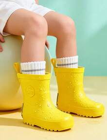 Kid's Rain Boots With Fleece-Lined, Waterproof Rubber Boots For Boys And Girls, Fall/Winter Snow Travel Rubber Rain Boots For Outdoor Yellow Water Shoes For Cold And Rainy Days. - 黃色 - 查看 7