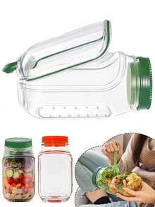 1pc Leak Proof Salad Box Container With Lid - Portable Lunch Box And Snack Can, Salad Box, Salad Can Portable Side Opening, Transparent Food Storage Cup With Side Opening, Easy To Access, Spill Proof Design - Very Suitable For Office, Lunch, School, Travel, Party, Family, Outdoor, Camping, Seasoning Can Universal, Kitchen Accessory, Must-Have For Outdoor, Gift For Women - Multicolor - View 2