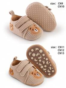 1 đôi giày thể thao đế bằng kiểu dáng thời trang, dễ thương, họa tiết gấu hoạt hình dành cho bé trai, chất liệu nhung kẻ, có khóa dán, phù hợp cho mùa xuân và mùa hè. - Màu be - Xem 7