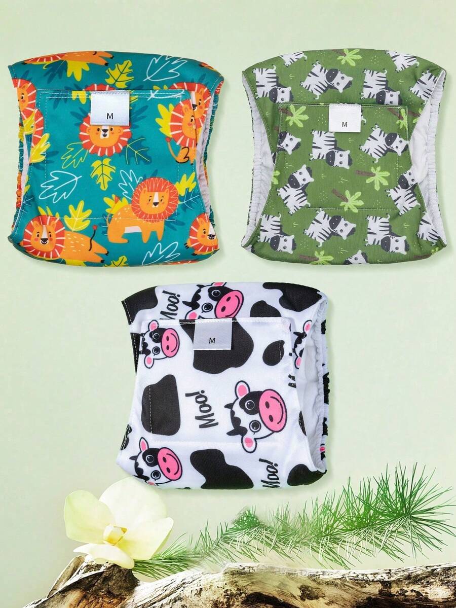 Bộ 3 miếng lót vệ sinh cho chó, siêu thấm hút, có thể giặt được, dành cho chó đực, có in hình. - Nhiều màu - Xem 1