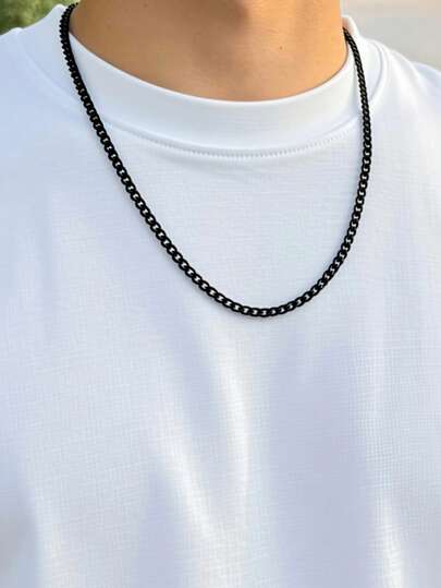 Fashionable Men's Stainless Steel Waterproof Non-Fading Chain Necklace, Simple Silver Color, Gift For Him