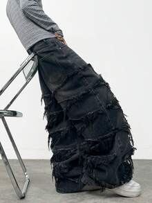1件 Infinite Jeans 美国街头时尚男士拼接宽松舒适阔腿牛仔裤，四季皆宜的百搭牛仔裤（产品不含腰带和配饰） - 黑色 - 查看 1