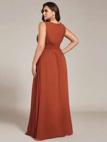 EVERPRETTY Elegant Sleeveless Round Neck Sequin High Waist Bridesmaid Dress, Party Dress, Formal Evening Gown Wedding Spring - Burnt Orange - View 2