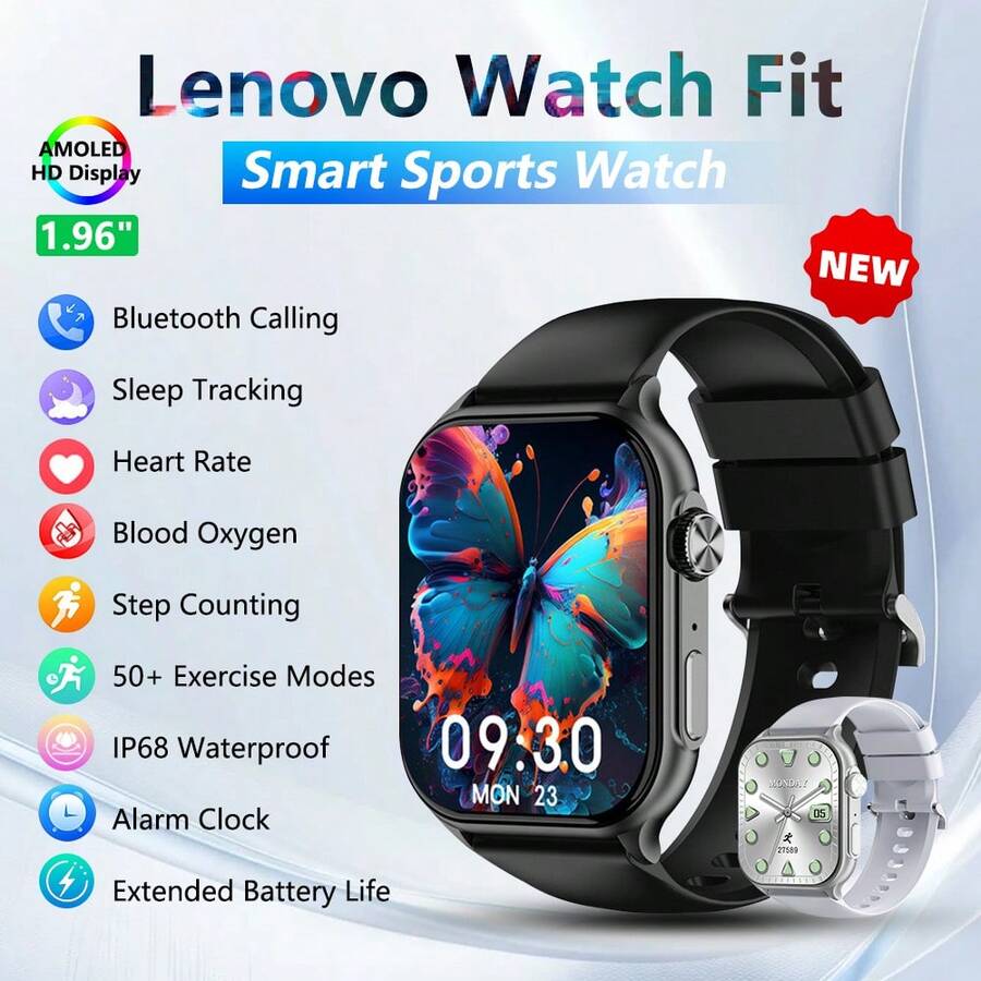 Lenovo Fit F101, Smartwatch Android dan iOS Terbaru 2025, Layar AMOLED Definisi Tinggi 1,96 inci, Mendukung Pemantauan Detak Jantung, Panggilan Bluetooth, dan Fungsi Lainnya.
