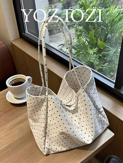 Minimalistisk koreansk stil, avslappnad, stor kapacitet, prickig, nischdesign, lätt, elegant, pendling, shopping, daglig, axelväska under armarna