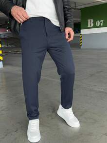 Men's Casual Everyday Commute Versatile Suit Pants With Pockets - Navy Blue - View 2