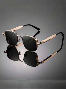 1 Par de Óculos da Moda Novos com Armação Grande de Metal e Mola, Adequado para Viagens ao Ar Livre, Novos Óculos da Moda Estilo Punk Steam em Metal para Homens, Óculos da Moda de Armação Quadrada Retrô - Multicolorido - Visão 9