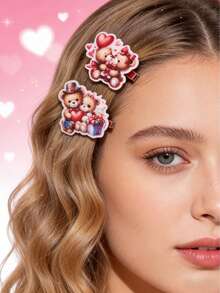 6个情人节发夹套装 金属可爱女孩礼物 - 彩色 - 查看 2