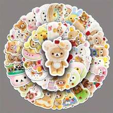 Cute Rilakkuma Bear Stickers Set 54 Pcs Adhesive Vinyl Decals For Diy Craft Laptop Water Bottle And Notebook Decoration - 54pcs - View 6