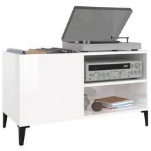 vidaXL Armadio a dischi bianco brillante 84,5x38x48 cm in legno metalmeccanico - Bianco - Visualizzare 4