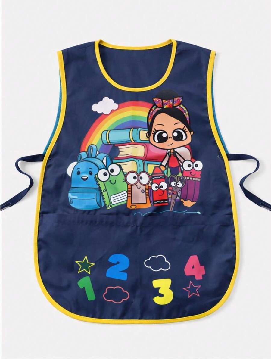 GABÁN ESCOLAR SUBLIMADO CON DISEÑO EDUCATIVO - azul real - Ver 1