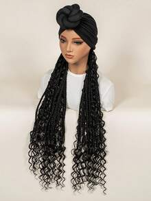 Long Braided Wig With Soft Elastic Cap, Bohemian Curly Synthetic Full Wig, Easy To Wear, Suitable For Women's Daily And Party Wear - Black - View 2