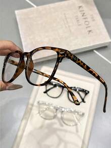 3pcs Plastic Leopard Print & Geometric Full Frame Lightweight Transparent Eyeglasses, Suitable For Daily Life, Office, Reading, TV Watching, Gaming, Women's Gift, Fits All Face Shapes - Transparent - View 6