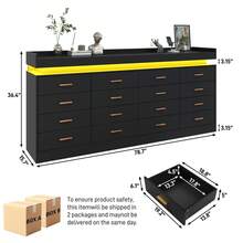 16 Drawer Dresser With Charging Station And USB Powered LED Lights, Modern Chest Of Drawers With Power Outlet, Organizer Cabinet For Bedroom, Living Room - Black (16 Drawers) - 查看 6