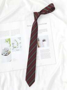 1pc Bright Red Handmade Necktie, Women's Fashion Headband, JK Uniform Tie, Striped Long Skinny Design, Suitable For Casual, Weekend Outing, Date, Campus, Street Photography And Other Occasions, Fashionable Multifunctional Accessory, Can Also Be Used As Sailor Uniform Accessory Or Christmas Decoration - Wine Red - View 6