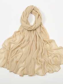 1pc Women's Solid Color Lightweight Elastic Pleated Headscarf, Fashionable Scarf, Soft & Casual Hijab, Beach Towel - A - View 16