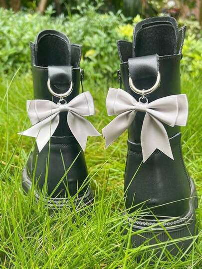 1 Pair Grey Ribbon Bow Pendant Shoe Buckle Decorations, Suitable For Necklace, Bag, Keychain Decoration, DIY Accessories