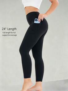 Women's Sports Leggings Yoga Women Pants High Waisted Leggings With  Simple Fashionable Casual Sports Leggings For Daily Wear Yoga Women Pants - Black - View 9